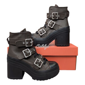 Converse Chuck 70 De Luxe Heel Leather Buckles Triple Strap Platform Womens 5.5